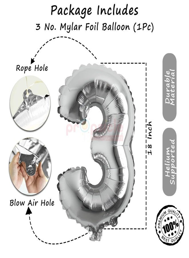 بروبسيكل بالون هيليوم فضي اللون من بروبسيكل، مقاس 16 بوصة، على شكل رقم 3، لتزيين حفلات أعياد الميلاد | بالونات على شكل رقم 3، مناسبة لأعياد الميلاد/الذكرى السنوية | ثلاثة أرقام - Image 3